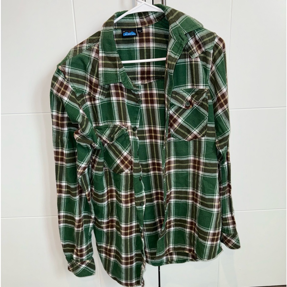 kavu men’s green long sleeve plaid button up flannel/ jacket size M